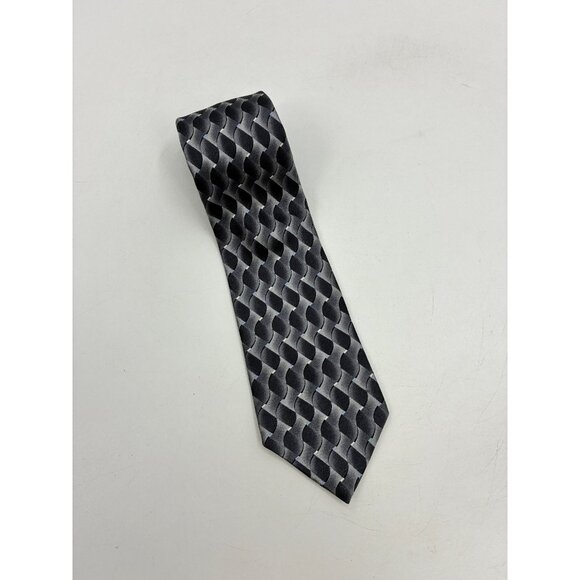 Zylos Mens Silk Tie Black Gray Geometric Pattern Classic Business Dress Necktie - Picture 1 of 5